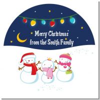 Snowman Family with Lights - Round Personalized Christmas Sticker Labels