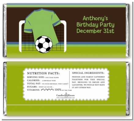 Soccer Jersey Green and Blue - Personalized Birthday Party Candy Bar Wrappers