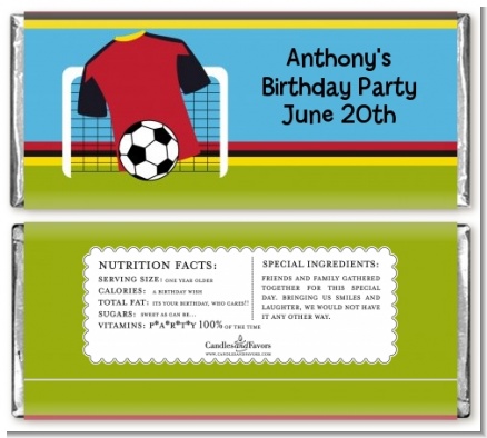 Soccer Jersey Red and Black - Personalized Birthday Party Candy Bar Wrappers