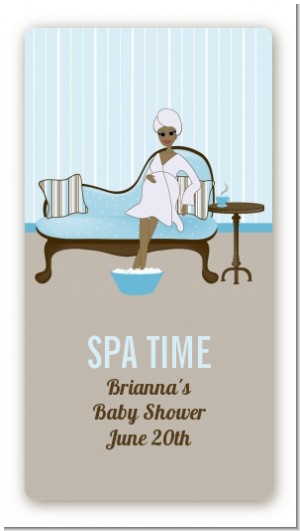 Spa Mom Blue African American - Custom Rectangle Baby Shower Sticker/Labels