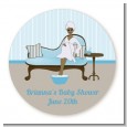 Spa Mom Blue African American - Round Personalized Baby Shower Sticker Labels thumbnail