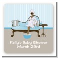 Spa Mom Blue African American - Square Personalized Baby Shower Sticker Labels thumbnail