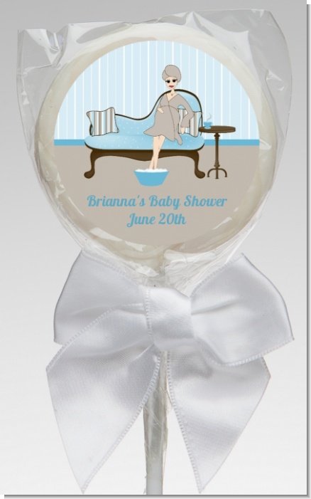 Spa Mom Blue - Personalized Baby Shower Lollipop Favors