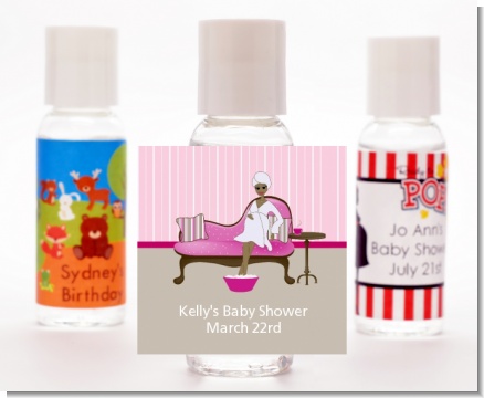 Spa Mom Pink African American - Personalized Baby Shower Hand Sanitizers Favors