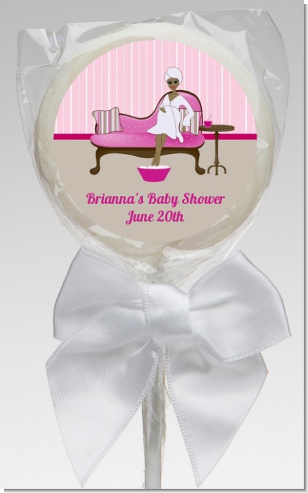 Spa Mom Pink African American - Personalized Baby Shower Lollipop Favors
