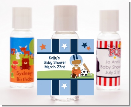 Sports Baby African American - Personalized Baby Shower Hand Sanitizers Favors