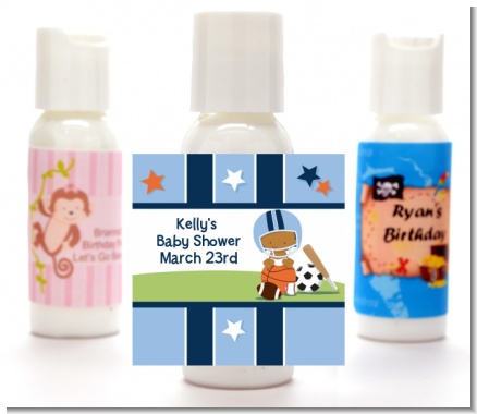Sports Baby African American - Personalized Baby Shower Lotion Favors
