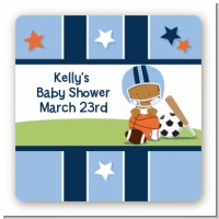 Sports Baby African American - Square Personalized Baby Shower Sticker Labels