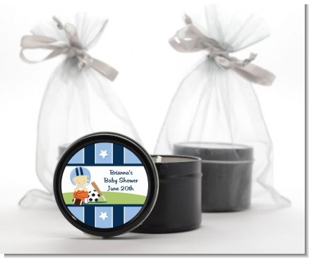 Sports Baby Asian - Baby Shower Black Candle Tin Favors