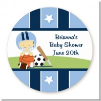 Sports Baby Asian - Round Personalized Baby Shower Sticker Labels