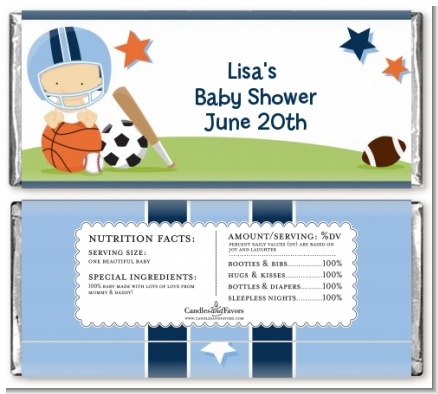 Sports Baby Caucasian - Personalized Baby Shower Candy Bar Wrappers