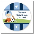 Sports Baby Caucasian - Round Personalized Baby Shower Sticker Labels thumbnail