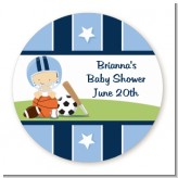 Sports Baby Caucasian - Round Personalized Baby Shower Sticker Labels