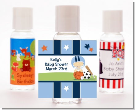 Sports Baby Caucasian - Personalized Baby Shower Hand Sanitizers Favors