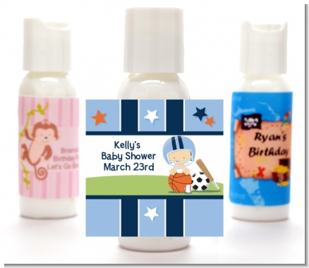 Sports Baby Caucasian - Personalized Baby Shower Lotion Favors