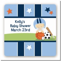 Sports Baby Caucasian - Square Personalized Baby Shower Sticker Labels