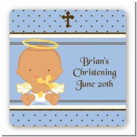 Angel Baby Boy Hispanic - Square Personalized Baptism / Christening Sticker Labels