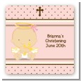 Angel Baby Girl Caucasian - Square Personalized Baptism / Christening Sticker Labels thumbnail