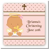 Angel Baby Girl Hispanic - Square Personalized Baptism / Christening Sticker Labels