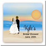 Beach Couple - Square Personalized Bridal Shower Sticker Labels
