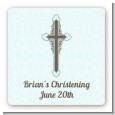 Cross Blue & Brown - Square Personalized Baptism / Christening Sticker Labels thumbnail