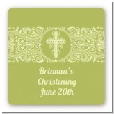 Cross Sage Green - Square Personalized Baptism / Christening Sticker Labels