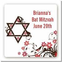 Jewish Star of David Floral Blossom - Square Personalized Bar / Bat Mitzvah Sticker Labels