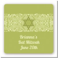 Jewish Star of David Sage Green - Square Personalized Bar / Bat Mitzvah Sticker Labels