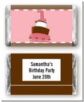 1st Birthday Topsy Turvy Pink Cake - Personalized Birthday Party Mini Candy Bar Wrappers