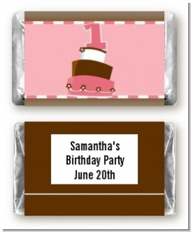 1st Birthday Topsy Turvy Pink Cake - Personalized Birthday Party Mini Candy Bar Wrappers
