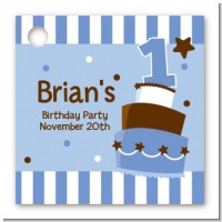 1st Birthday Topsy Turvy Blue Cake - Personalized Birthday Party Card Stock Favor Tags