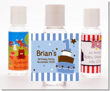 1st Birthday Topsy Turvy Blue Cake - Personalized Birthday Party Hand Sanitizers Favors