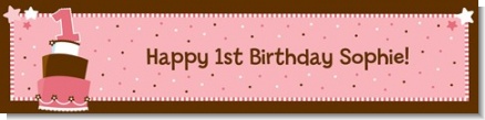 1st Birthday Topsy Turvy Pink Cake - Personalized Birthday Party Banners