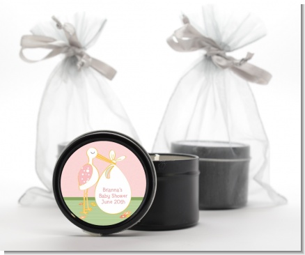 Stork It's a Girl - Baby Shower Black Candle Tin Favors