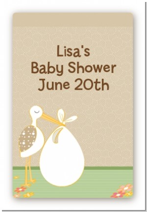 Stork Neutral - Custom Large Rectangle Baby Shower Sticker/Labels