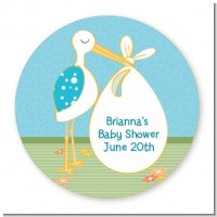 Stork It's a Boy - Round Personalized Baby Shower Sticker Labels