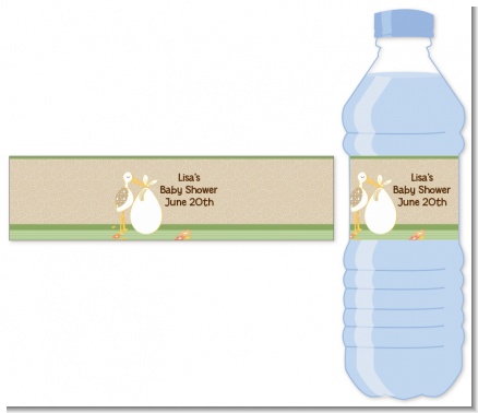 Stork Neutral - Personalized Baby Shower Water Bottle Labels