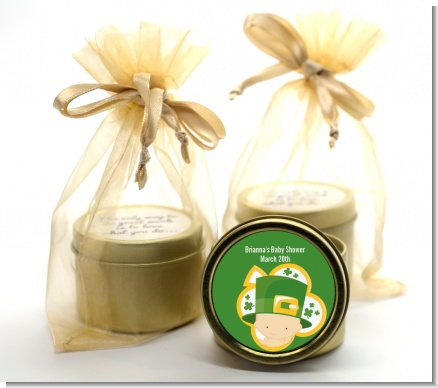 St. Patrick's Baby Shamrock - Baby Shower Gold Tin Candle Favors
