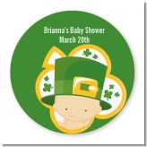 St. Patrick's Baby Shamrock - Round Personalized Baby Shower Sticker Labels