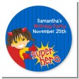 Superhero Girl - Round Personalized Birthday Party Sticker Labels thumbnail