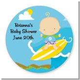 Surf Boy - Round Personalized Baby Shower Sticker Labels