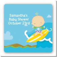 Surf Boy - Square Personalized Baby Shower Sticker Labels