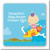 Surf Girl - Square Personalized Baby Shower Sticker Labels