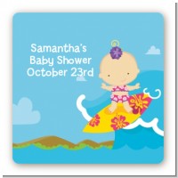 Surf Girl - Square Personalized Baby Shower Sticker Labels