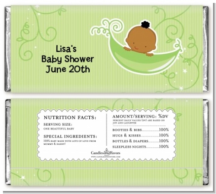 Sweet Pea African American Boy - Personalized Baby Shower Candy Bar Wrappers