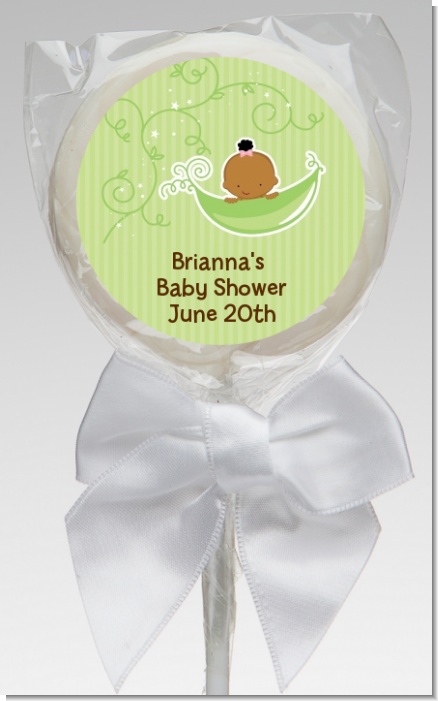 Sweet Pea African American Girl - Personalized Baby Shower Lollipop Favors