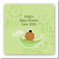 Sweet Pea African American Boy - Square Personalized Baby Shower Sticker Labels