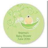 Sweet Pea Asian Boy - Round Personalized Baby Shower Sticker Labels