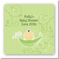 Sweet Pea Asian Boy - Square Personalized Baby Shower Sticker Labels