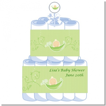 Sweet Pea Caucasian Boy - Personalized Baby Shower Diaper Cake 2 Tier